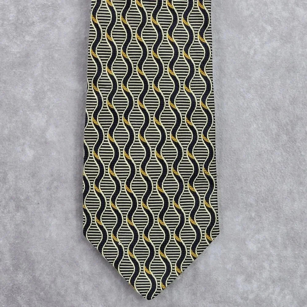 Harrods Knightsbridge Black Gold Repp Geometric 100% Silk Men's Neck Tie NWOT‎